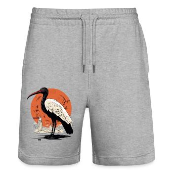 Egyptian ibis n°3 - Stanley/Stella Trainer Unisex Organic Jogging Shorts - heather grey - Front - Nik (191cm) & Marisol (170cm)