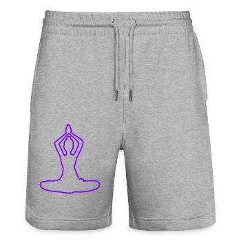 4 Yoga Padmasana ou fleur de lotus | 7ème Flamme Violette - Short de jogging bio TRAINER Stanley/Stella unisexe - gris chiné - Devant - Nik (191cm) & Marisol (170cm)
