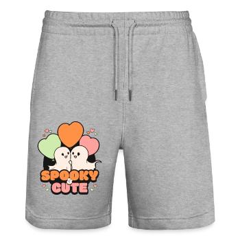 Spooky October Cute Halloween Ghost - Stanley/Stella Trainer Unisex Organic Jogging Shorts - heather grey - Front - Nik (191cm) & Marisol (170cm)