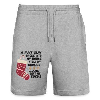 Funny Santa Quote - A fat guy broke into my house - Stanley/Stella Trainer Unisex Organic Jogging Shorts - heather grey - Front - Nik (191cm) & Marisol (170cm)