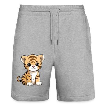 Loko le bébé tigre - Short de jogging bio TRAINER Stanley/Stella unisexe - gris chiné - Devant - Nik (191cm) & Marisol (170cm)