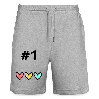 1. 1 AN. 1er ANNIVERSAIRE. ANNIVERSAIRE 1 AN - Short de jogging bio TRAINER Stanley/Stella unisexe - gris chiné - Devant - Nik (191cm) & Marisol (170cm)