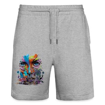 Graffiti Street Art Spray Couleurs Cool Artiste Rétro - Short de jogging bio TRAINER Stanley/Stella unisexe - gris chiné - Devant - Nik (191cm) & Marisol (170cm)