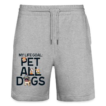 Mon objectif de vie est d’caresser tous les chiens - Short de jogging bio TRAINER Stanley/Stella unisexe - gris chiné - Devant - Nik (191cm) & Marisol (170cm)