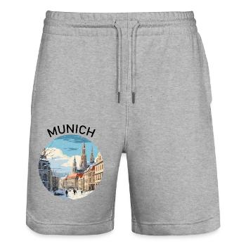 München Munich Innenstadt Stadtkern Bayern Schnee - Stanley/Stella Unisex Bio Joggingshorts Trainer  - Grau meliert - Vorne - Nik (191cm) & Marisol (170cm)