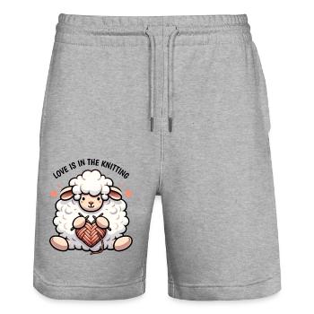 Adorable Knitting Sheep: Love and Crafts gift - Stanley/Stella Trainer Unisex Organic Jogging Shorts - heather grey - Front - Nik (191cm) & Marisol (170cm)