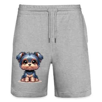 Digital illustration of cute Yorkshire Terrier - Stanley/Stella Trainer Unisex Organic Jogging Shorts - heather grey - Front - Nik (191cm) & Marisol (170cm)