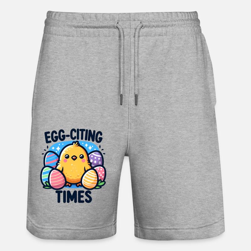 Funny Easter design - Egg-citing times - Stanley/Stella Trainer Unisex Organic Jogging Shorts - heather grey
