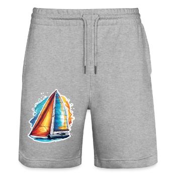 Bateau pirate / Bateau / Mer / Océan / Vagues - Short de jogging bio TRAINER Stanley/Stella unisexe - gris chiné - Devant - Nik (191cm) & Marisol (170cm)