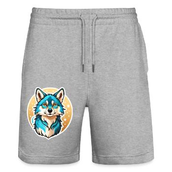Wolf Fantasy Illustration - Stanley/Stella Trainer Unisex Organic Jogging Shorts - heather grey - Front - Nik (191cm) & Marisol (170cm)