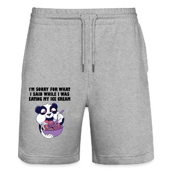 Hungry panda bear with a bowl of ice cream - Stanley/Stella Trainer Unisex Organic Jogging Shorts - heather grey - Front - Nik (191cm) & Marisol (170cm)