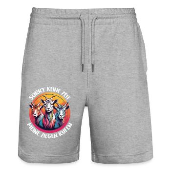 Keine Zeit die Ziegen rufen lustiger Ziegenspruch - Stanley/Stella Unisex Bio Joggingshorts Trainer  - Grau meliert - Vorne - Nik (191cm) & Marisol (170cm)