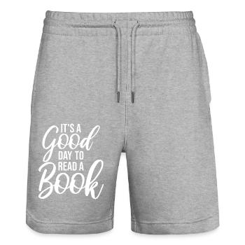 Es ist ein guter Tag, um ein Buch zu lesen Schule Lesen Liebe - Stanley/Stella Unisex Bio Joggingshorts Trainer  - Grau meliert - Vorne - Nik (191cm) & Marisol (170cm)
