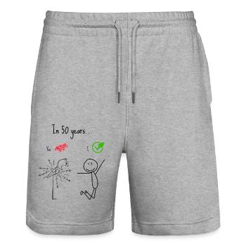 "Fleisch vs. Vegan: 50 Jahre später", Geschenk - Stanley/Stella Unisex Bio Joggingshorts Trainer  - Grau meliert - Vorne - Nik (191cm) & Marisol (170cm)