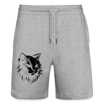Katze, Katzenmotiv, Katzengesicht - Stanley/Stella Unisex Bio Joggingshorts Trainer  - Grau meliert - Vorne - Nik (191cm) & Marisol (170cm)