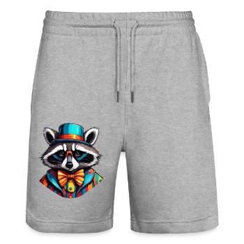 Clown Animal / Circus / Funny / Colorful / Raccoon - Stanley/Stella Trainer Unisex Organic Jogging Shorts - heather grey - Front - Nik (191cm) & Marisol (170cm)
