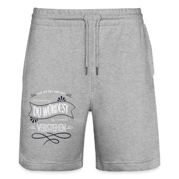haustier doggie spruch windhund hundehalter - Stanley/Stella Unisex Bio Joggingshorts Trainer  - Grau meliert - Vorne - Nik (191cm) & Marisol (170cm)