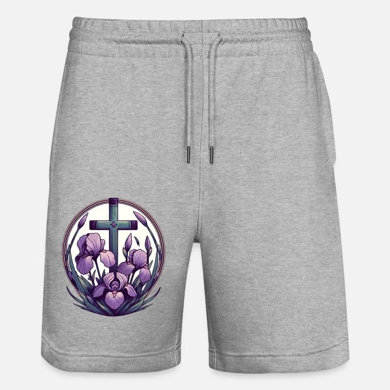 Croix chrétienne violet Iris - Short de jogging bio TRAINER Stanley/Stella unisexe - gris chiné