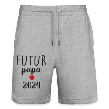 retro t-shirt cadeau futur papa - Short de jogging bio TRAINER Stanley/Stella unisexe - gris chiné - Devant - Nik (191cm) & Marisol (170cm)
