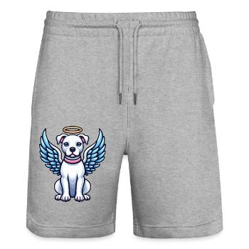 Cute Pitbull Angel Cartoon Dog with Wings - Stanley/Stella Trainer Unisex Organic Jogging Shorts - heather grey - Front - Nik (191cm) & Marisol (170cm)