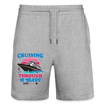 Cruising Through 10 Years Wedding Anniversary - Stanley/Stella Trainer Unisex Organic Jogging Shorts - heather grey - Front - Nik (191cm) & Marisol (170cm)
