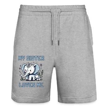 My Sister Loves Me - Baby Sayings - Meine Schweste - Stanley/Stella Unisex Bio Joggingshorts Trainer  - Grau meliert - Vorne - Nik (191cm) & Marisol (170cm)