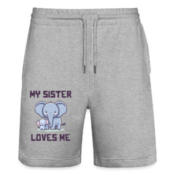 My Sister Loves Me - Baby Sayings - Meine Schweste - Stanley/Stella Unisex Bio Joggingshorts Trainer  - Grau meliert - Vorne - Nik (191cm) & Marisol (170cm)
