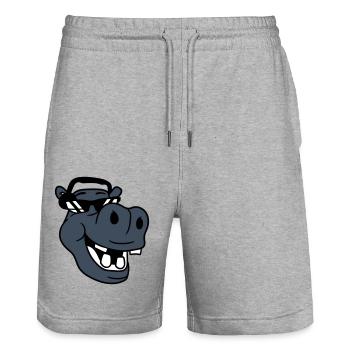 Laughing hippo comic face party club music - Stanley/Stella Trainer Unisex Organic Jogging Shorts - heather grey - Front - Nik (191cm) & Marisol (170cm)