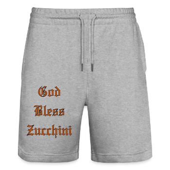 GodBlessZucchini - Stanley/Stella Unisex Bio Joggingshorts Trainer  - Grau meliert - Vorne - Nik (191cm) & Marisol (170cm)