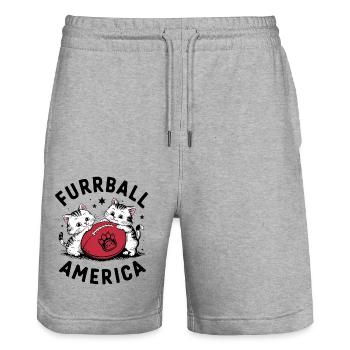 Furrball America Cute Cat American Football - Stanley/Stella Trainer Unisex Organic Jogging Shorts - heather grey - Front - Nik (191cm) & Marisol (170cm)