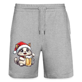 Katze Weihnachten Bier - Stanley/Stella Unisex Bio Joggingshorts Trainer  - Grau meliert - Vorne - Nik (191cm) & Marisol (170cm)