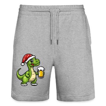 Dinosaur brontosaurus Christmas beer - Stanley/Stella Trainer Unisex Organic Jogging Shorts - heather grey - Front - Nik (191cm) & Marisol (170cm)