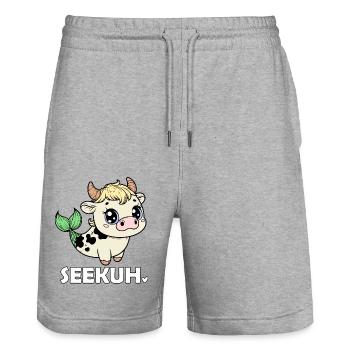 Funny Manatee - Stanley/Stella Trainer Unisex Organic Jogging Shorts - heather grey - Front - Nik (191cm) & Marisol (170cm)