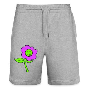 Purple Flower Spring Summer Nature Funny Face - Stanley/Stella Trainer Unisex Organic Jogging Shorts - heather grey - Front - Nik (191cm) & Marisol (170cm)