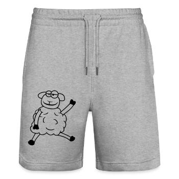 Schaf Sitzt Winkt Begrüßung Glücklich Lächeln Cool - Stanley/Stella Unisex Bio Joggingshorts Trainer  - Grau meliert - Vorne - Nik (191cm) & Marisol (170cm)