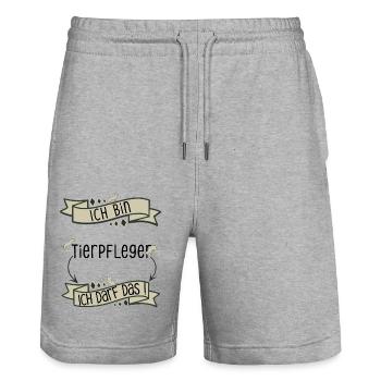 Lustiger Tierpfleger Spruch - ich darf das - Stanley/Stella Unisex Bio Joggingshorts Trainer  - Grau meliert - Vorne - Nik (191cm) & Marisol (170cm)