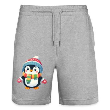 pinguin comic - Stanley/Stella Unisex Bio Joggingshorts Trainer  - Grau meliert - Vorne - Nik (191cm) & Marisol (170cm)