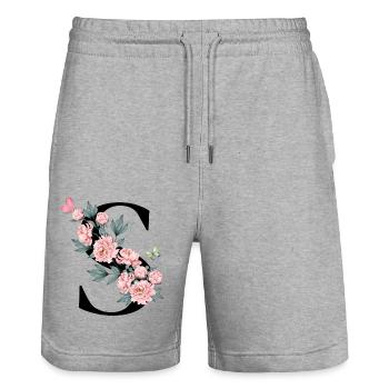 Lettre s fleurs rose - Short de jogging bio TRAINER Stanley/Stella unisexe - gris chiné - Devant - Nik (191cm) & Marisol (170cm)