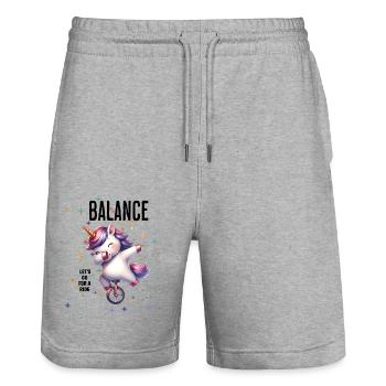Licorne monocycle dab dabbing - Short de jogging bio TRAINER Stanley/Stella unisexe - gris chiné - Devant - Nik (191cm) & Marisol (170cm)