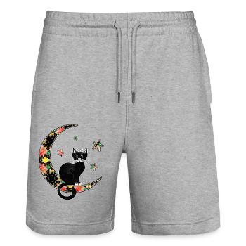 Cat - Stanley/Stella Trainer Unisex Organic Jogging Shorts - heather grey - Front - Nik (191cm) & Marisol (170cm)