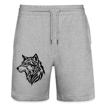 Wolf - tribal style - Stanley/Stella Trainer Unisex Organic Jogging Shorts - heather grey - Front - Nik (191cm) & Marisol (170cm)