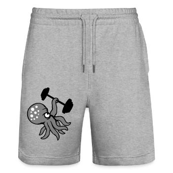 Octopus Bodybuilder Muscle Building Gym Gym - Stanley/Stella Trainer Unisex Organic Jogging Shorts - heather grey - Front - Nik (191cm) & Marisol (170cm)