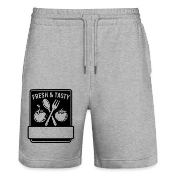 Frisch und schmackhaft - NACHNAME VORNAME - Stanley/Stella Unisex Bio Joggingshorts Trainer  - Grau meliert - Vorne - Nik (191cm) & Marisol (170cm)