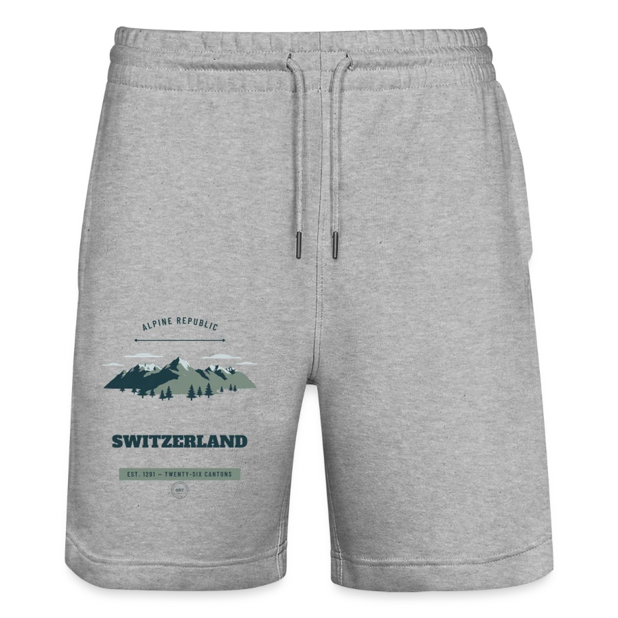 Switzerland badge on a stanley/stella trainer unisex organic jogging shorts, heather grey