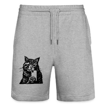 Katze Katzengesicht Selfie Smartphone - Stanley/Stella Unisex Bio Joggingshorts Trainer  - Grau meliert - Vorne - Nik (191cm) & Marisol (170cm)