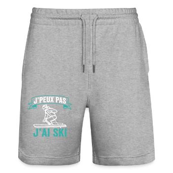 J'Peux Pas J'ai Ski Humour Cadeau Ski Alpin Sport - Short de jogging bio TRAINER Stanley/Stella unisexe - gris chiné - Devant - Nik (191cm) & Marisol (170cm)