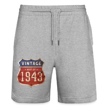 81 ans vintage 1943 édition limitée 81ème - Short de jogging bio TRAINER Stanley/Stella unisexe - gris chiné - Devant - Nik (191cm) & Marisol (170cm)