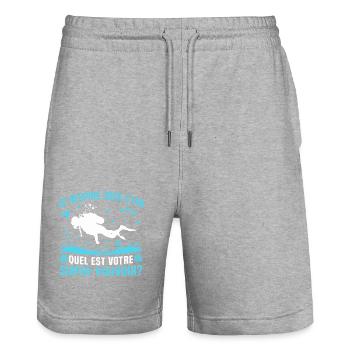 je respire sous L'eau quel est votre super pouvoir - Short de jogging bio TRAINER Stanley/Stella unisexe - gris chiné - Devant - Nik (191cm) & Marisol (170cm)