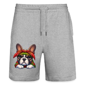 Französische Bulldogge Der Rapper - Stanley/Stella Unisex Bio Joggingshorts Trainer  - Grau meliert - Vorne - Nik (191cm) & Marisol (170cm)