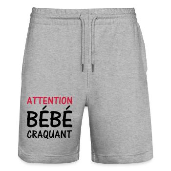 Attention BEBE craquant ! - Short de jogging bio TRAINER Stanley/Stella unisexe - gris chiné - Devant - Nik (191cm) & Marisol (170cm)